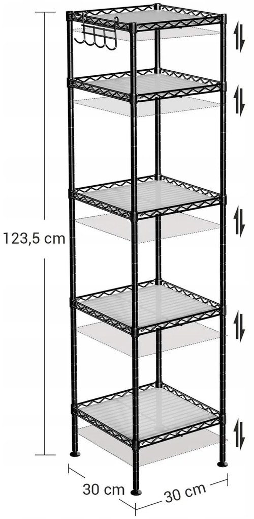 Półka modułowa LOGAR o czarnej konstrukcji, 5 półek