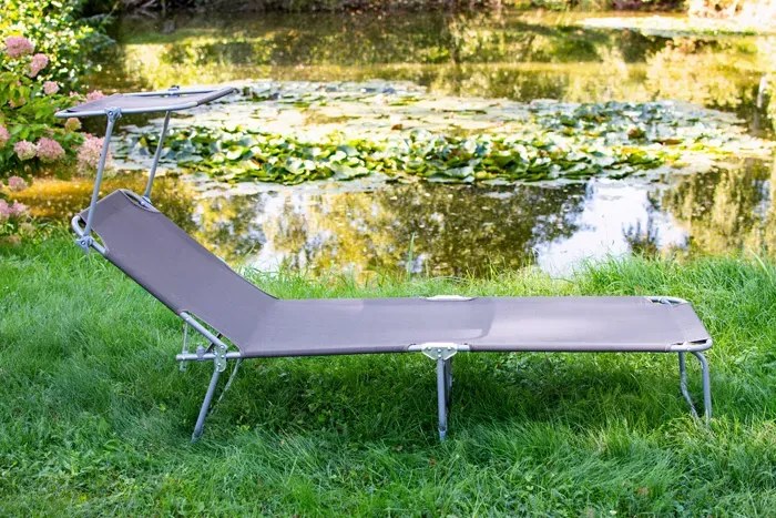 Leżak z regulowanym oparciem i daszkiem szary B6-B61
