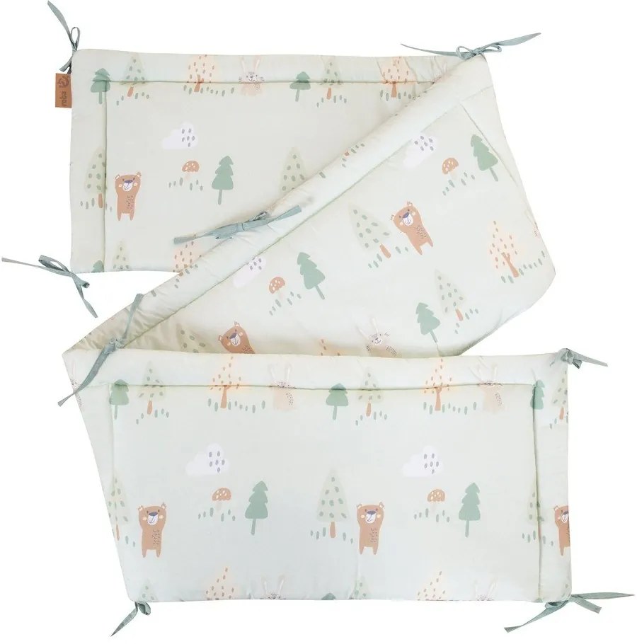Jasnozielony bawełniany ochraniacz do łóżeczka 170 cm Woodland Buddies – Roba