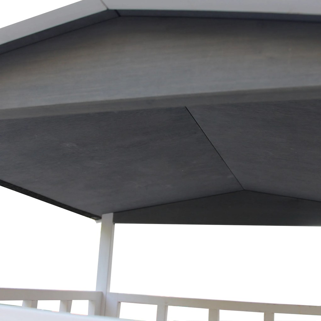 PawHut Domek dla Kota 4-poziomowy z Toaletą, Balkon, Dach Asfaltowy, Drewno, Szary, 78 x 76 x 140 cm