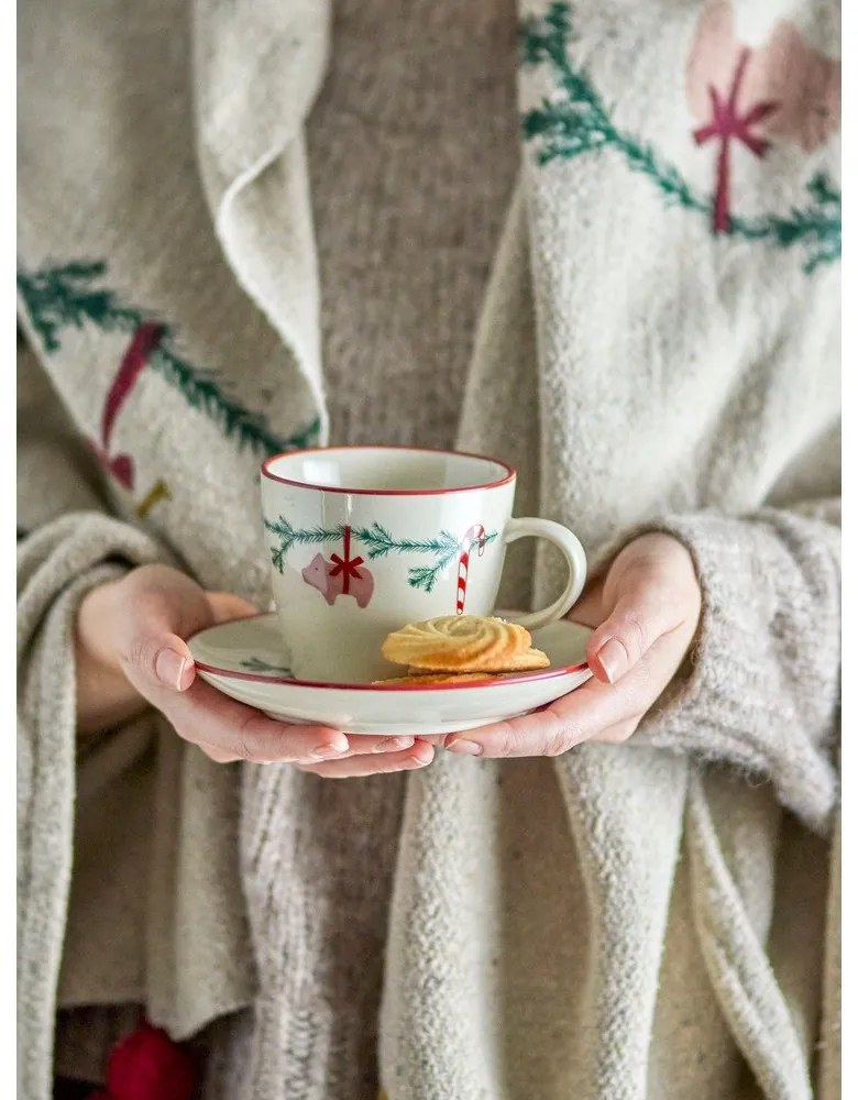 Kremowy kamionkowy kubek do cappuccino ze świątecznym motywem 300 ml Yule – Bloomingville