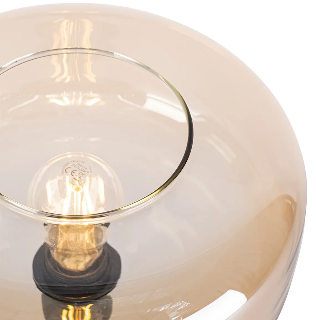 Lampa stołowa w stylu art deco czarna z bursztynowym szkłem - Bizle ArtDeco Oswietlenie wewnetrzne