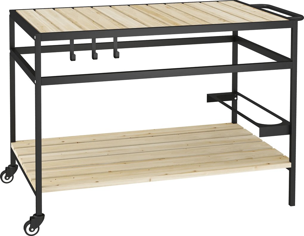 Outsunny Wózek Serwisowy Design Przemysłowy z 3 Hakami i Półką Czarny Naturalny 107x65x80cm | Aosom PL