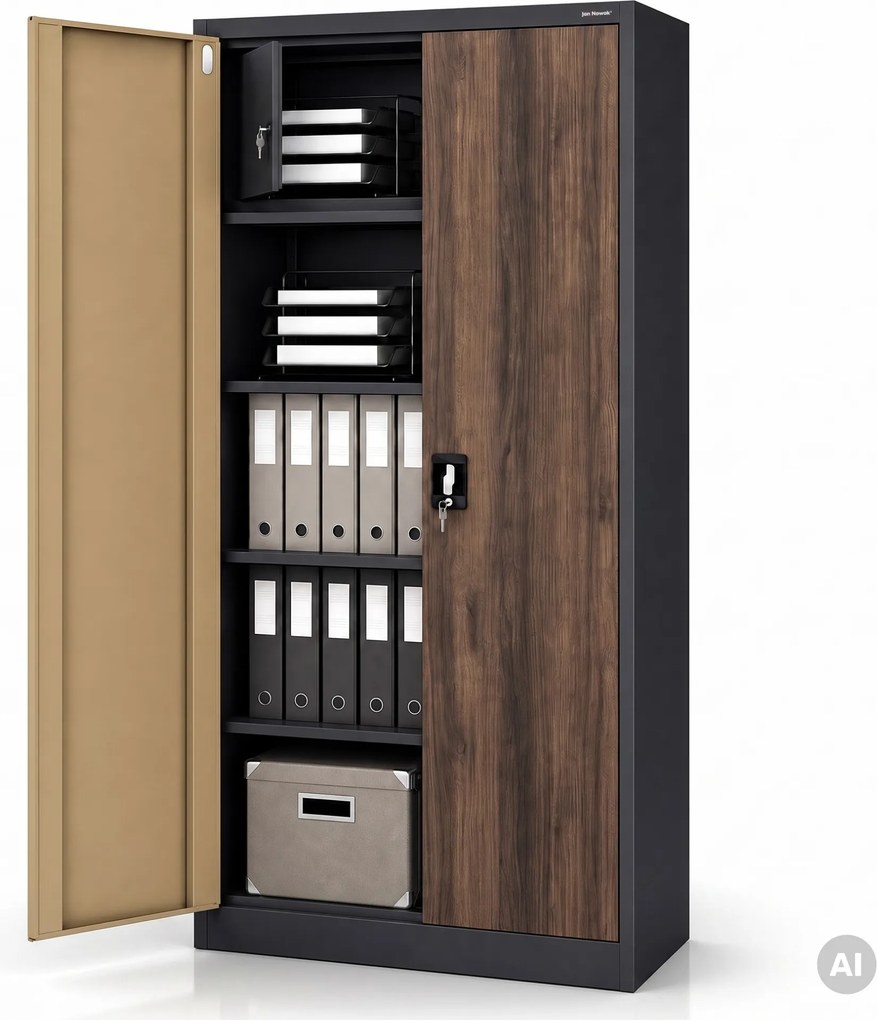 Szafa metalowa ze schowkiem antracytowa/orzech, 900x1850x450 mm: TOMASZ Eco Design