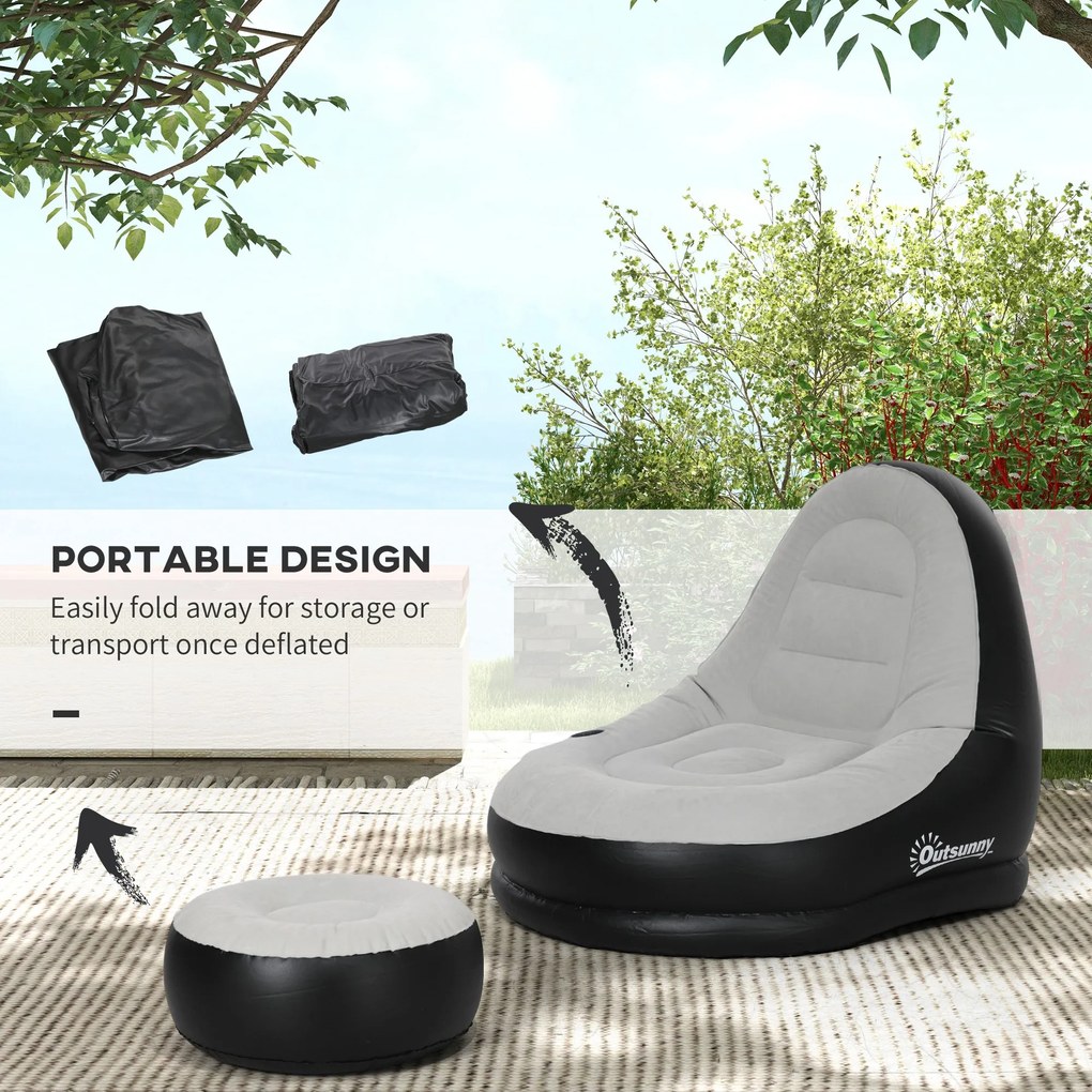 Outsunny Fotel Nadmuchiwany Fotel Ogrodowy, 125 x 100 x 87 cm, Szary + Czarny
