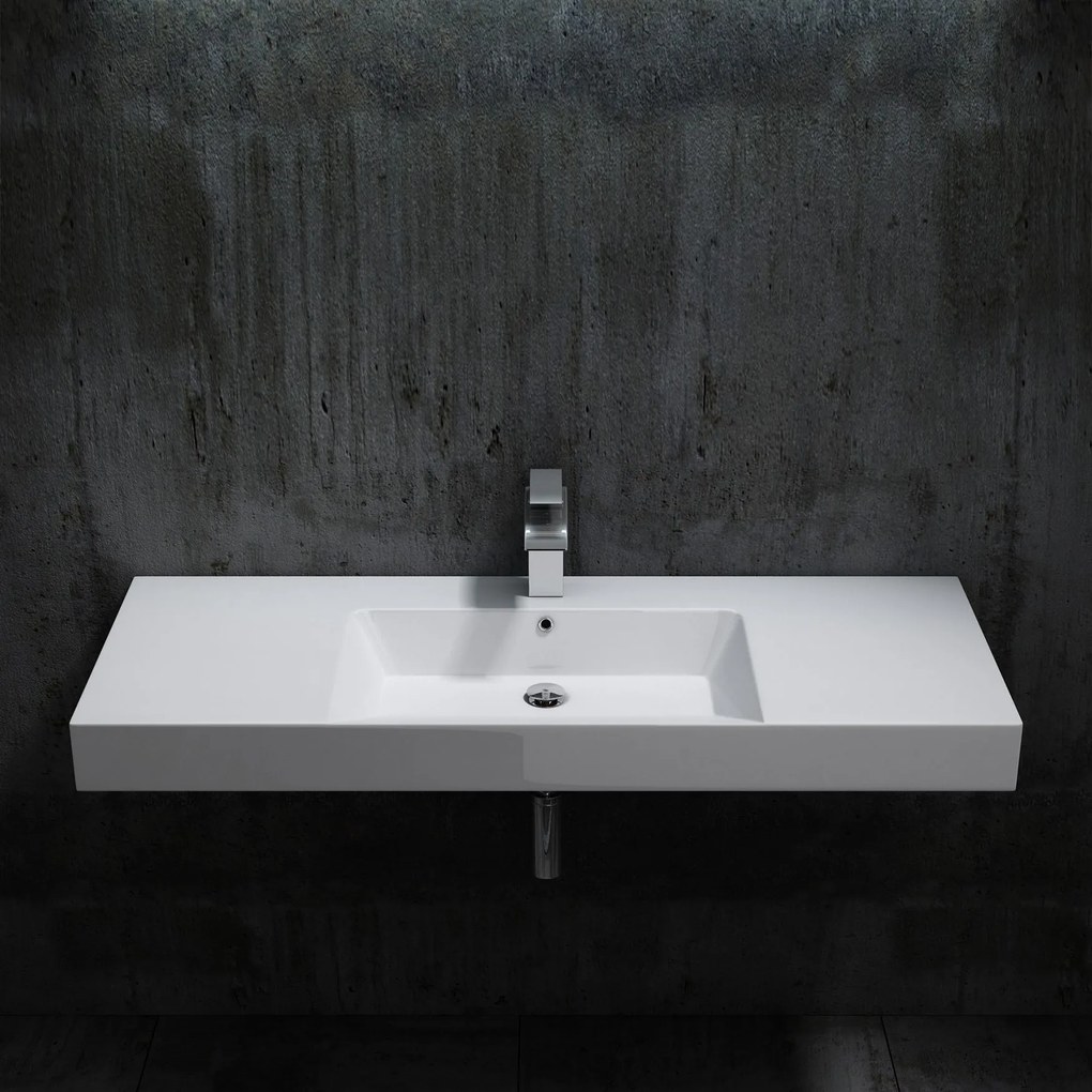 Umywalka ścienna z odlewanego marmuru BS6036Biały - 122 x 48 x 13,5 cm