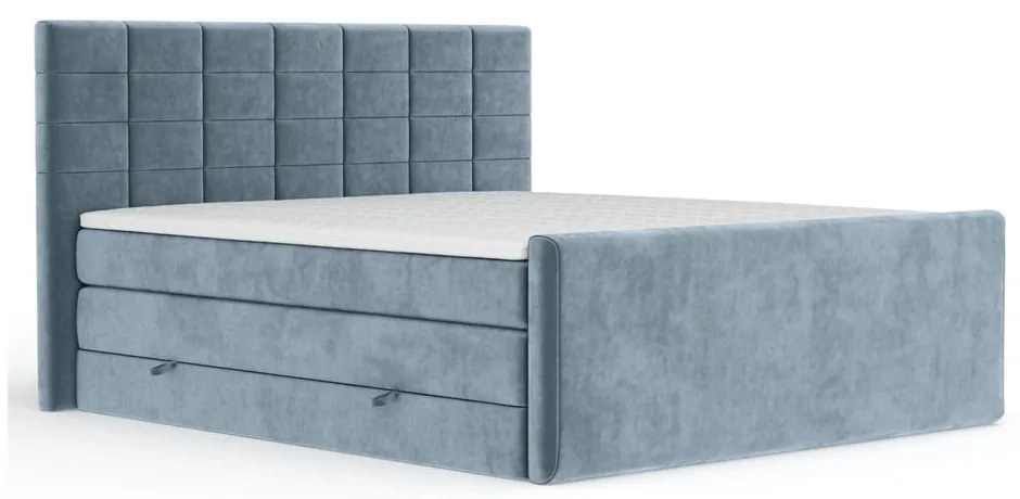 Niebieskie łóżko kontynentalne ze schowkiem 200x200 cm Ava – Maison de Rêve