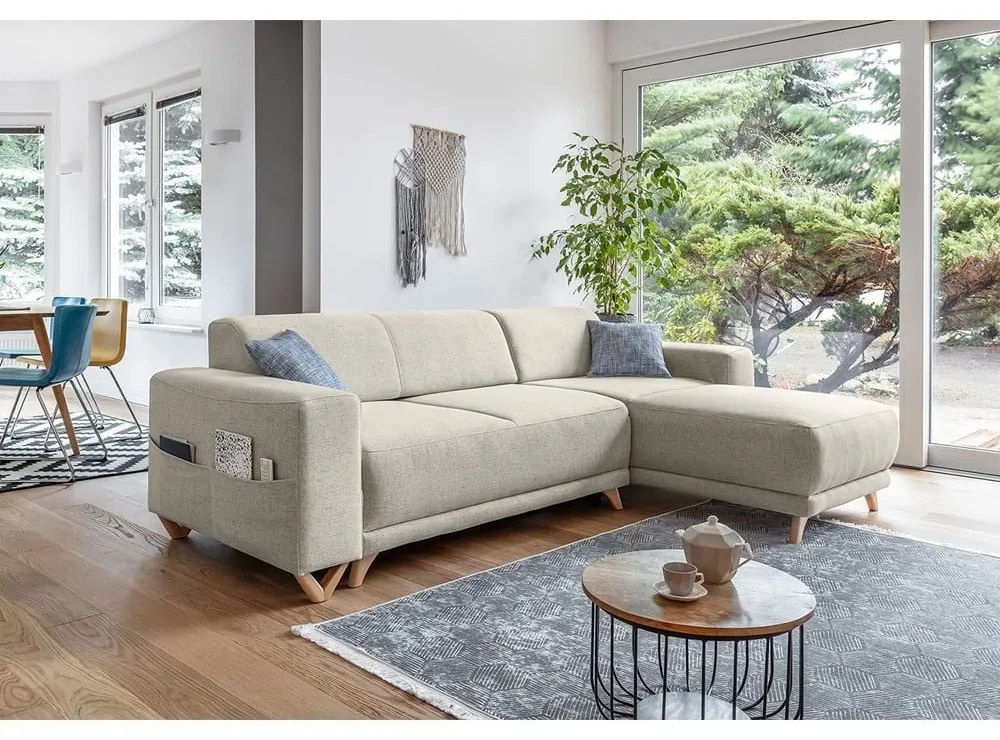 Beżowy rozkładany/ze schowkiem narożnik Classy Sophie – Miuform