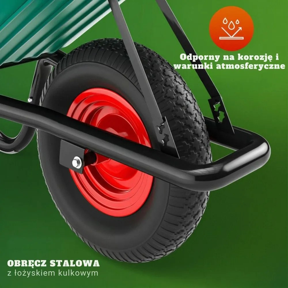 Taczka GREG z plastikową kuwetą, max. 100l/250kg, zielony/czarny Gardebruk
