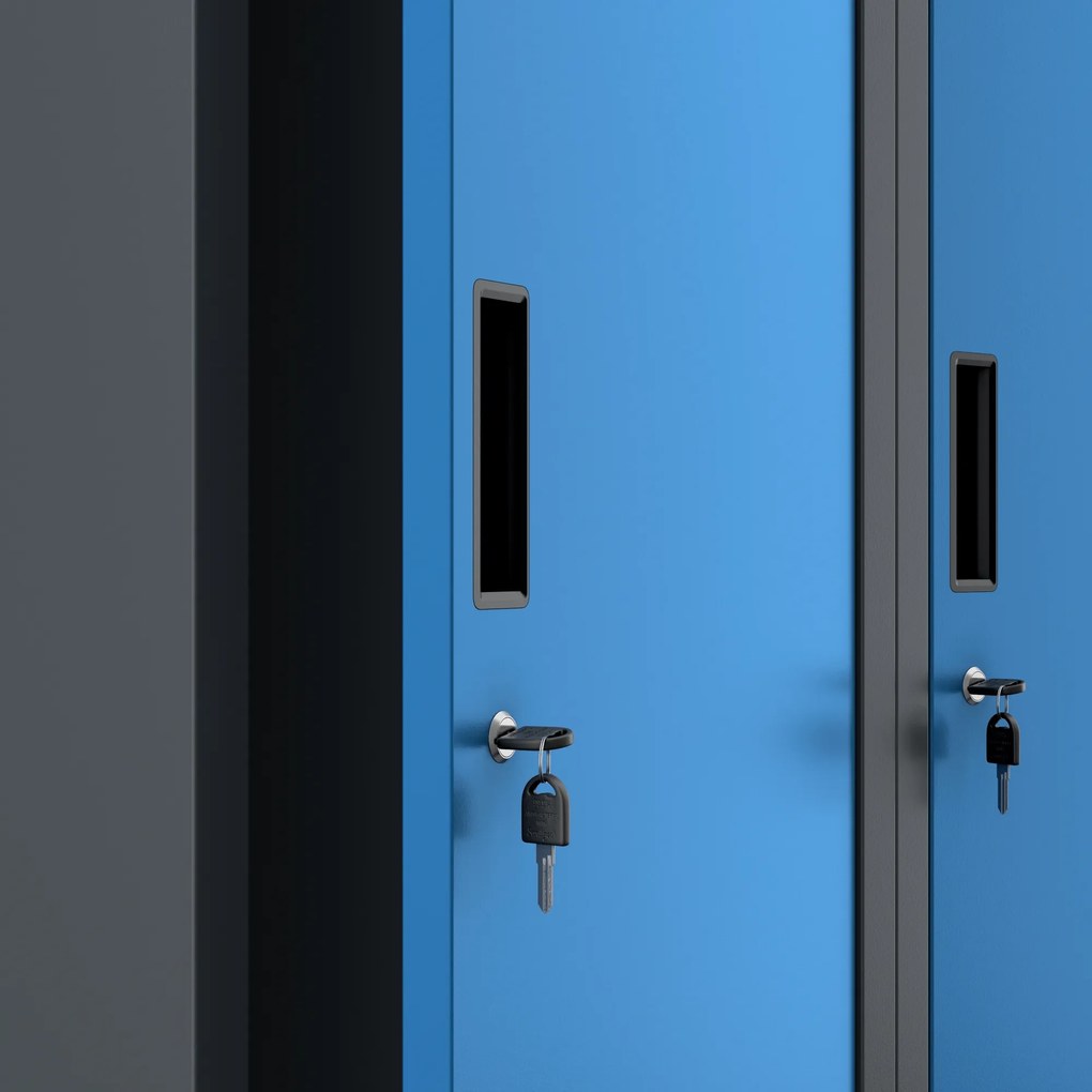 Szafka ubraniowa BHP antracytowo-niebieska: czterokomorowa KACPER, 800 x 1800 x 500 mm