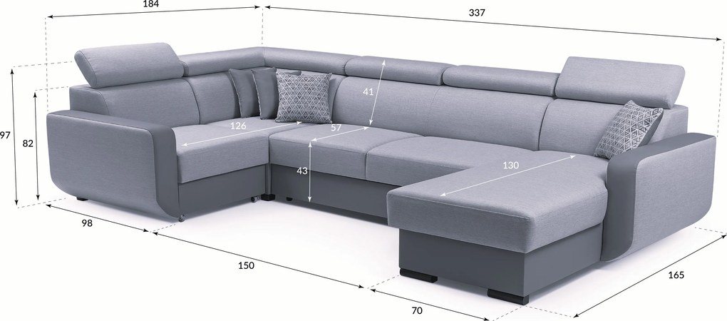 Masseno Narożnik PALAZZO z funkcją spania i pojemnikiem na pościel Narozniki U, Rozkładana sofa - Brązowy, INARI 23+MADRYT 912