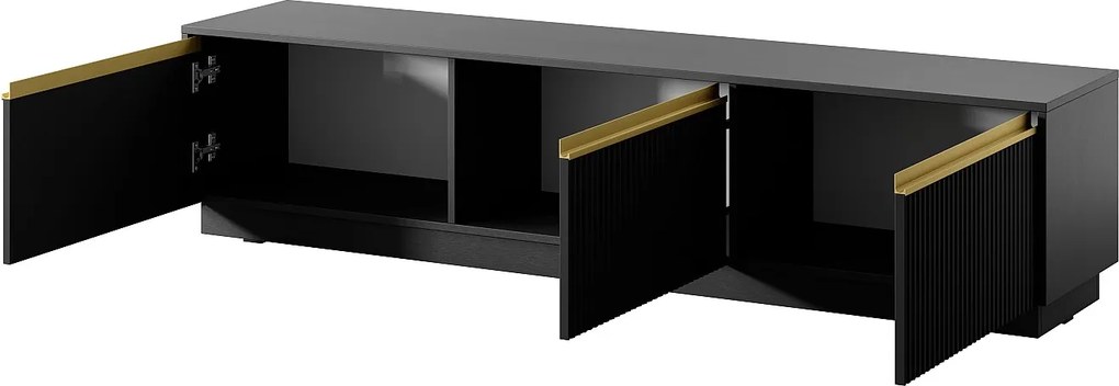 Szafka RTV: 3 drzwi, 3 półki, Czarny Grafit, 181,5 x 42 cm x 39 cm