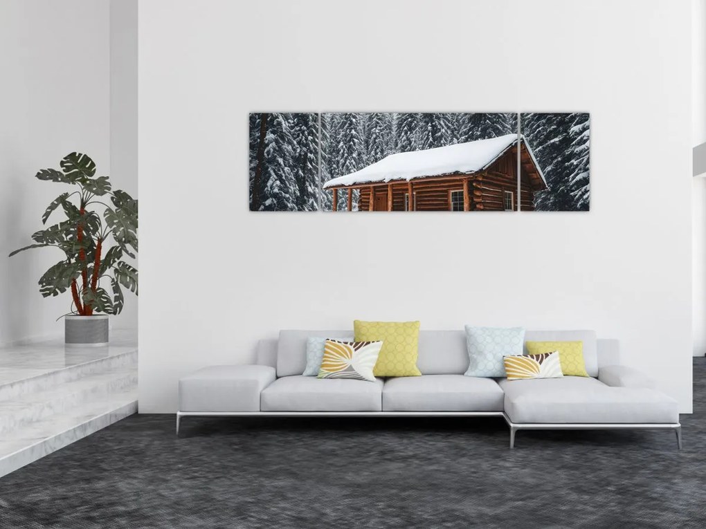 Obraz - Pokryta śniegiem chata (170x50 cm)
