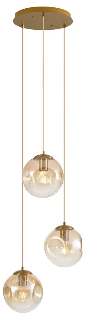 Lampa wisząca w stylu Art Deco mosiądz ze szkłem bursztynowym 3-źródła światła - Douglass ArtDeco Oswietlenie wewnetrzne
