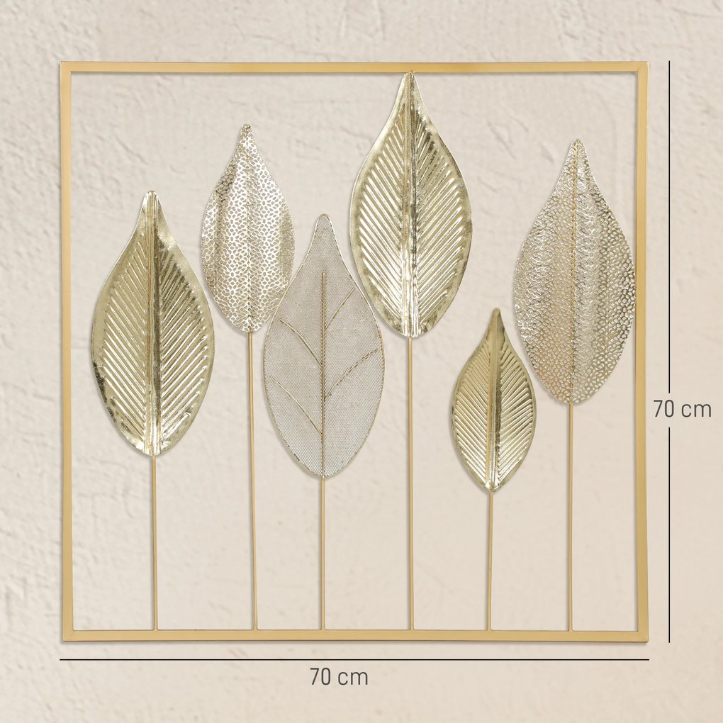 HOMCOM Metalowa rama z motywem liści, ozdoba ścienna, nowoczesny styl, w kolorze złotym | Aosom PL