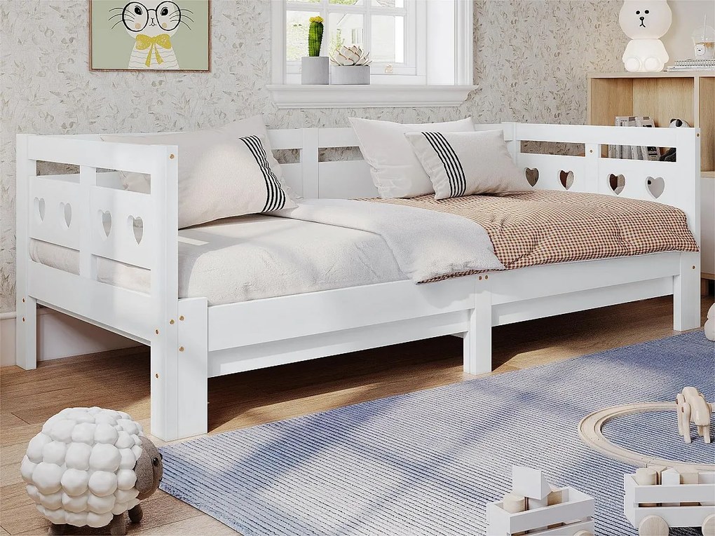 łóżko piętrowe z litego drewna sosnowego - 90(180)x200cm - z stelażem na listwach - Białe