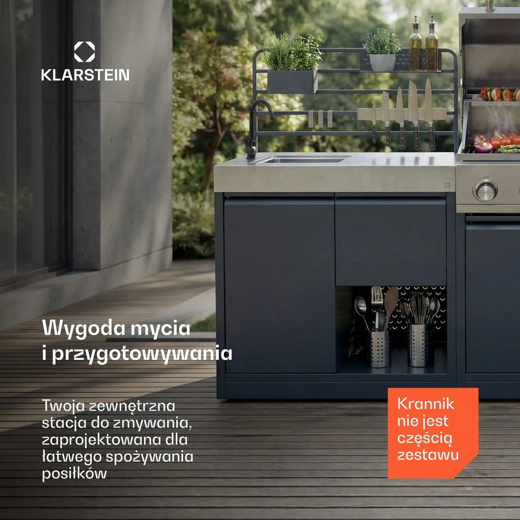Klarstein WaldChef Stal Nierdzewna Wodoodporna Zlew Ogrodowy Antracyt