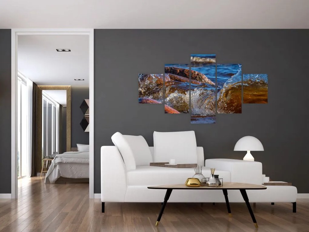 Szczegółowy obraz - woda między kamieniami (125x70 cm)