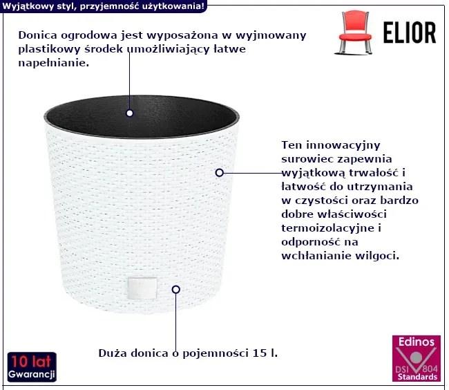 Biała donica o wyglądzie rattanu A4-A18