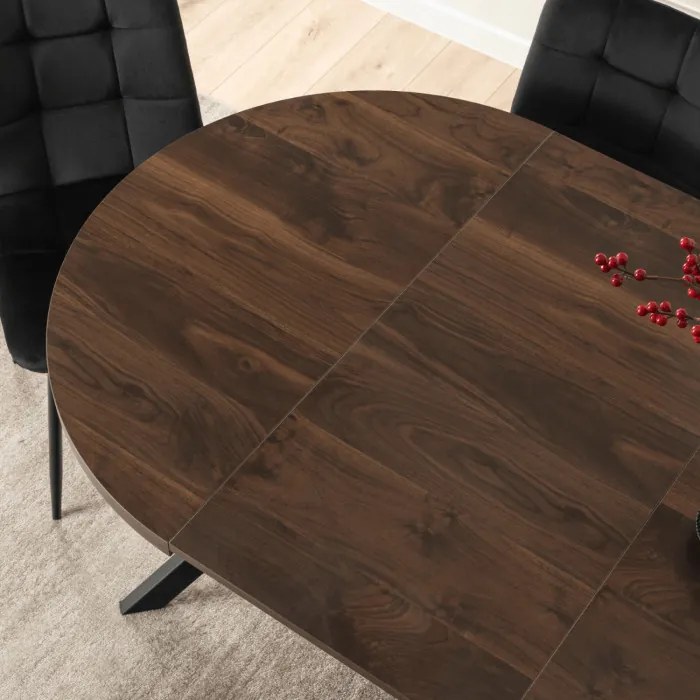 Stół Okrągły Rozkładany LUKAS 100-250 cm Orzech/Czarny Nowoczesny