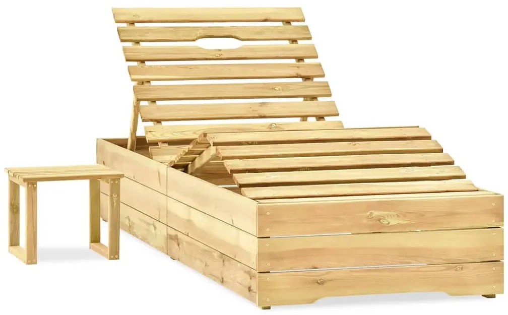 Leżak z niebieską poduszką i stolikiem do ogrodu R4-T07