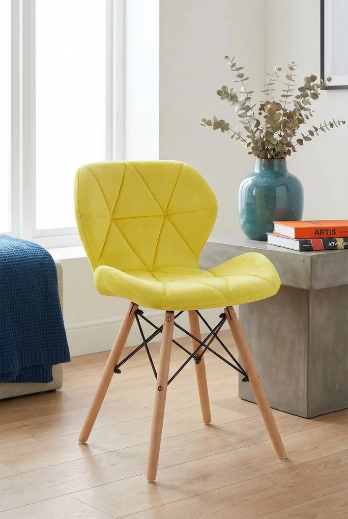 Żółte skandynawskie krzesło tapicerowane R0-G26