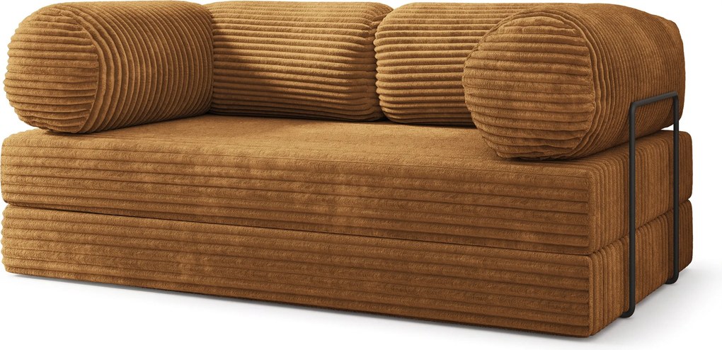Masseno Sofa piankowa ALVIO z funkcją spania, Kanapa z pianki do salonu, Bezmontażowa, Tkanina sztruksowa – Miedziany TILIA 56
