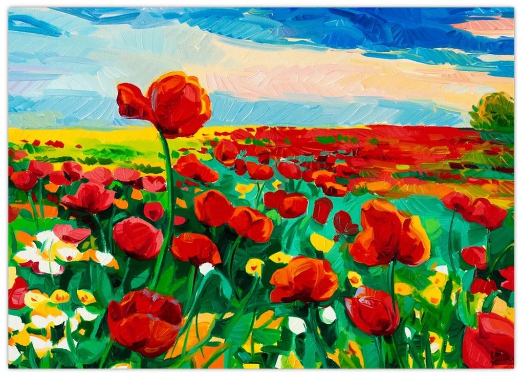 Obraz na szkle pola z makami (70x50 cm)