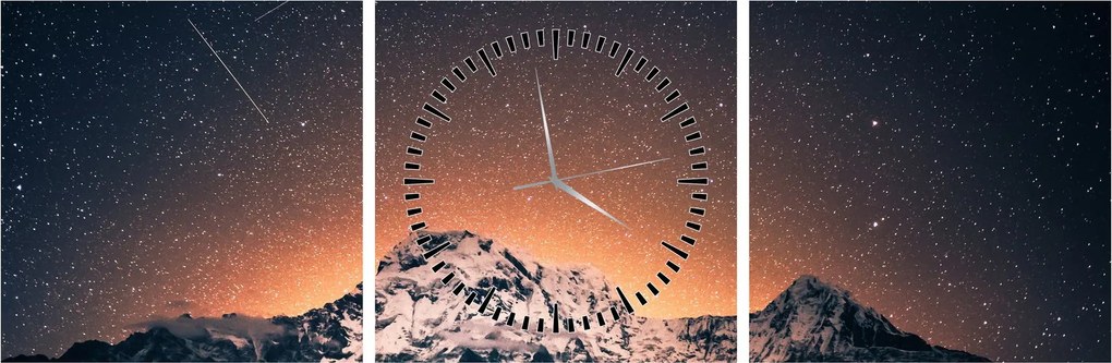 Obraz nocnego nieba z górą (z zegarem) (90x30 cm)