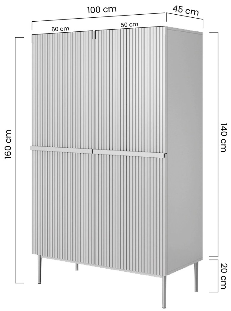 Komoda wysoka Nicole 100 cm - czarny mat / czarne nóżki