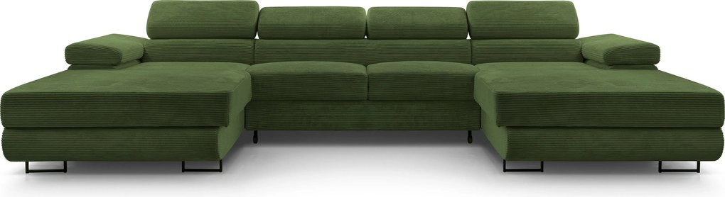 Masseno Narożnik GIULIO z funkcją spania i pojemnikiem na pościel Narozniki U, Rozkładana sofa - Zielony, POSO 14