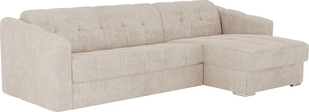 Kanapa narożna rozkładana typu express z teksturowanej beżowej tkaniny - Powierzchnia spania 160 cm - Materac 18 cm - DARIELO