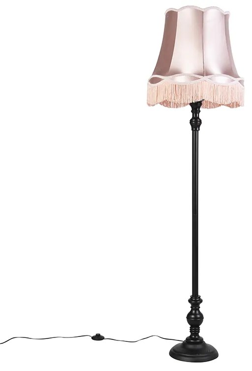 Lampa stojąca czarna z abażurem w stylu babci różowym - Classico klasyczny/Antyczny Oswietlenie wewnetrzne