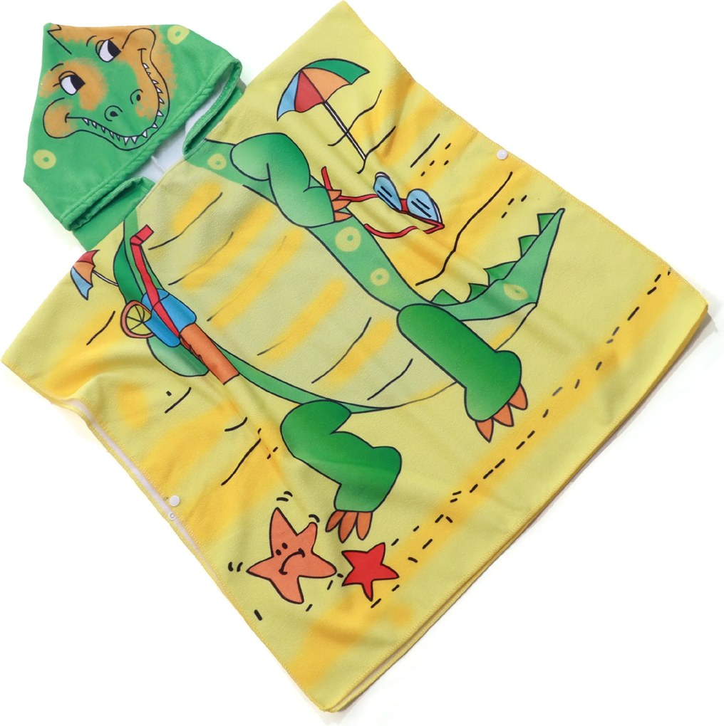 Dziecięce ponczo KROKODYL NA PLAŻY żółte 60 x 120 cm