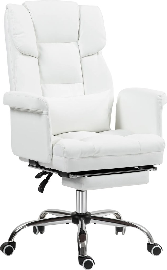 HOMCOM Ergonomiczny fotel biurowy z regulacją wysokości 48-56 cm nachylanym oparciem i podnóżkiem 69 x 65 x 107-115 cm biały | Aosom PL