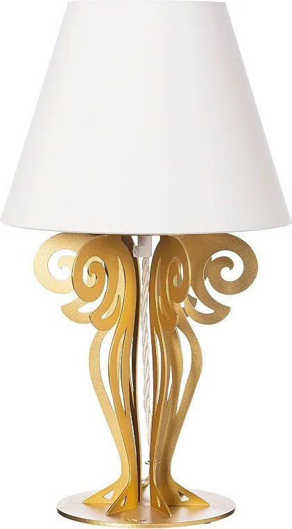 Lampa stołowa Circeo Ø24x40 cm, podstawa z przezroczystego złotego żelaza, klosz z tkaniny w kolorze kości słoniowej, E27, made in Italy