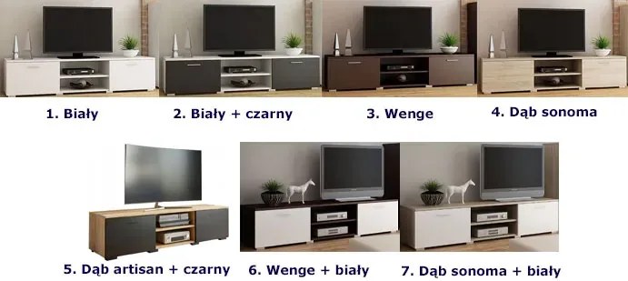 Nowoczesna szafka RTV dąb artisan + czarny K0-K68