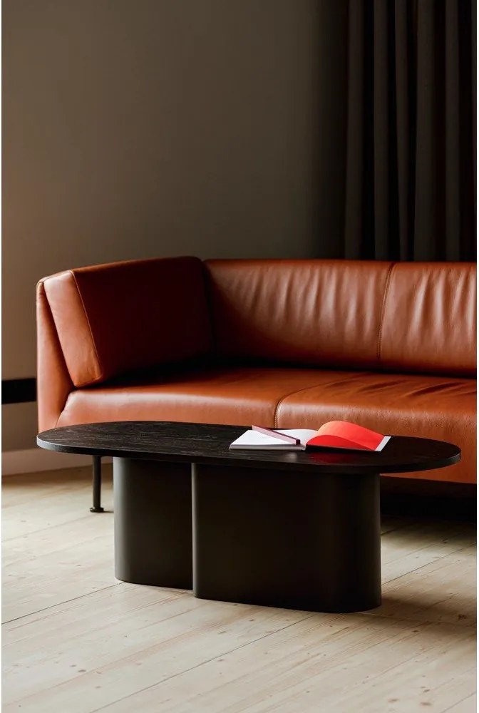 Czarny stolik z blatem w dekorze dębu 50x115 cm Looi – noo.ma