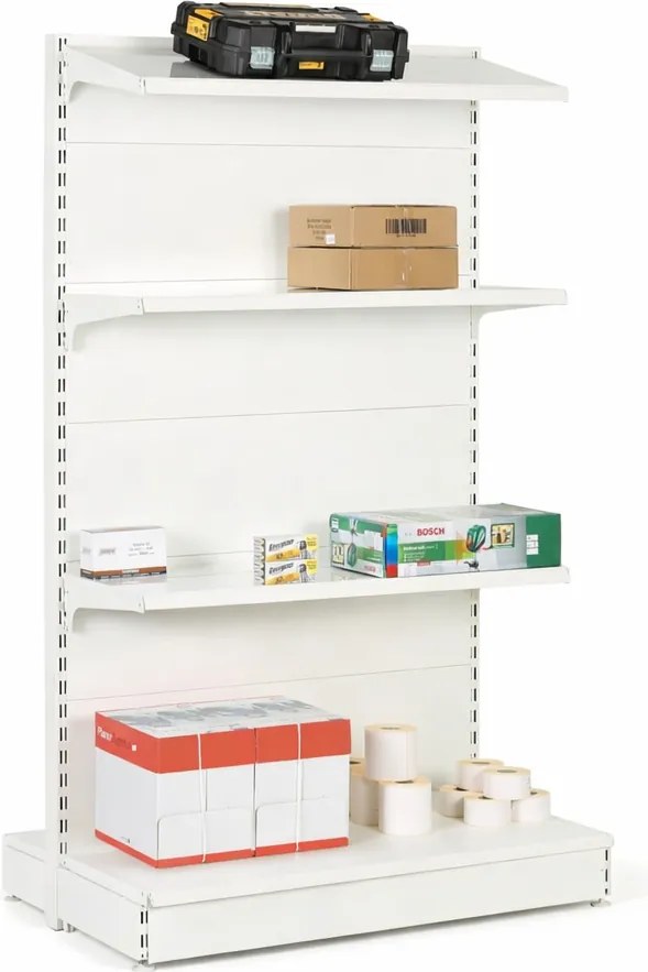 Regał sklepowy obustronny, pełne ścianki, 1600 x 1000 x 900 mm, dodatkowy, biały