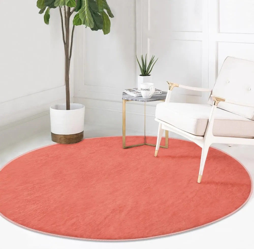 Jasnoczerwony okrągły dywan odpowiedni do prania i robotów sprzątających ø 100 cm Comfort – Mila Home