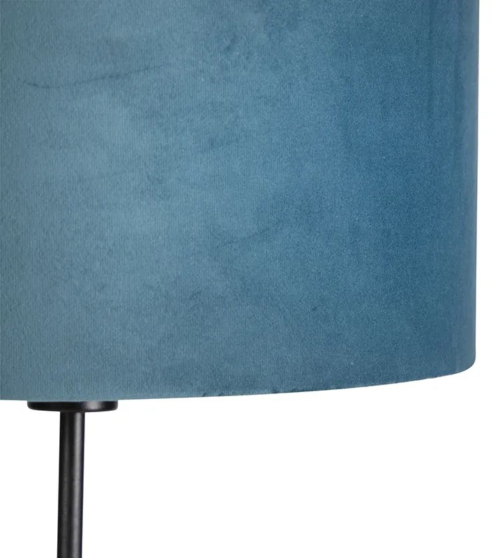 Lampa stojąca czarna z niebieskim aksamitnym abażurem ze złotem 35 cm - ParteWiejski/ Rustykalny / Vintage Oswietlenie wewnetrzne