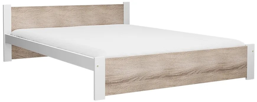 Łóżko IKAROS 160 x 200 cm, białe/dąb sonoma Stelaż: Ze stelażem listwowym rolowanym elastycznym, Materac: Materac Deluxe 10 cm