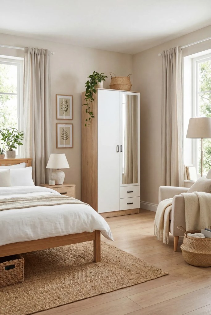 Skandynawska szafa z lustrem dąb sonoma + biały G8-S33