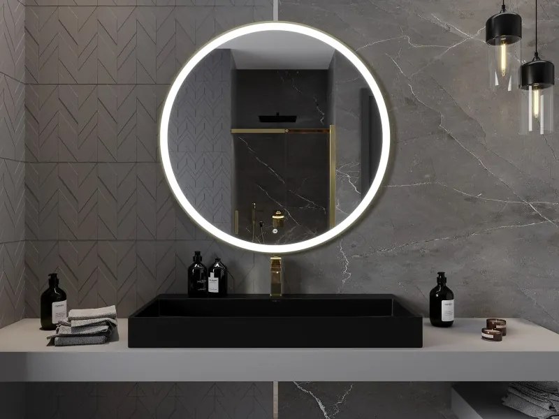 Mexen Esso lustro łazienkowe podświetlane, okragłe 100 cm, LED 6000K, antypara, rama złota - 9825-100-100-611-50