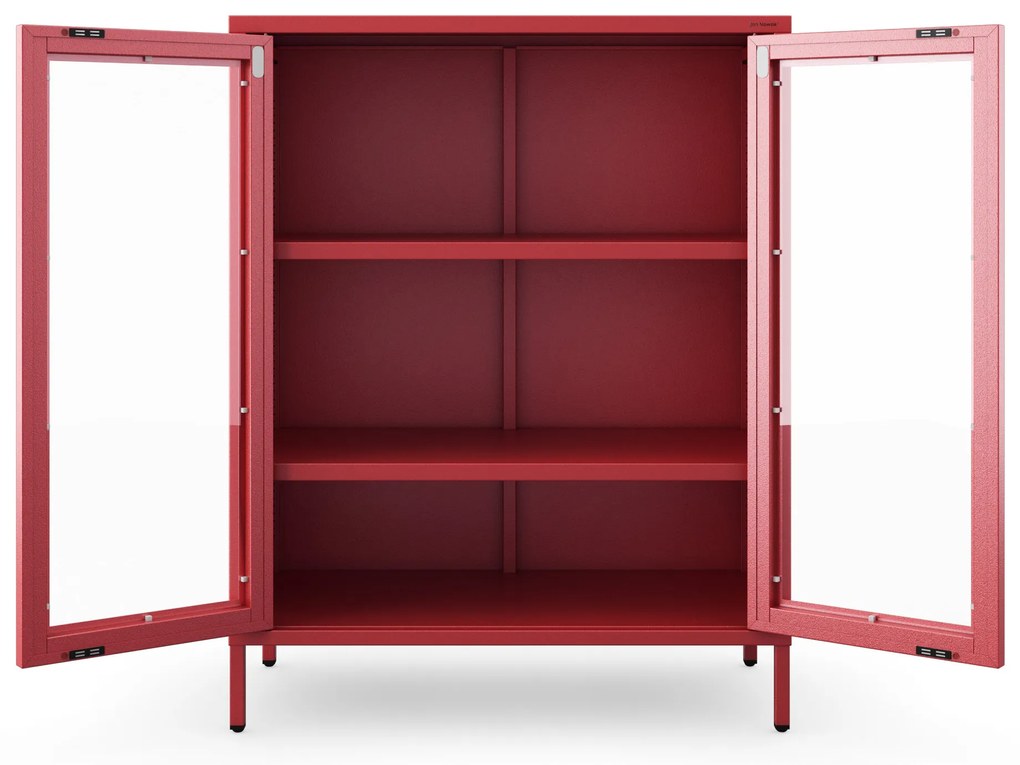 Witryna przeszklona niska czerwona: Modern GINA, 800 x 1015 x 400 mm