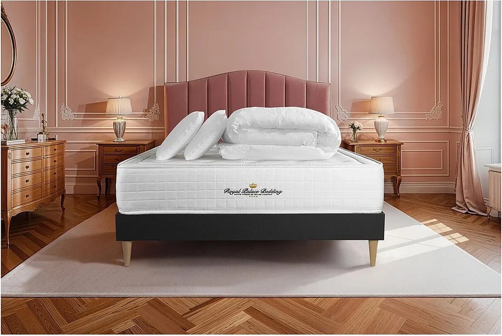 Kompletny zestaw lózka - materac 140x200 cm + Sprezyna skrzyniowa z listwami (w zestawie) + 2 poduszki Koldra - Buckingham