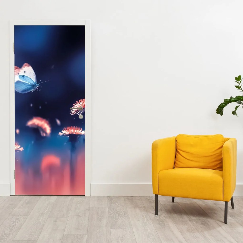 Fototapeta na drzwi - Dmuchawce z niebieskim motylem (95x205cm)