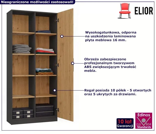 Wysoki regał na książki dąb artisan + antracyt M8-E24