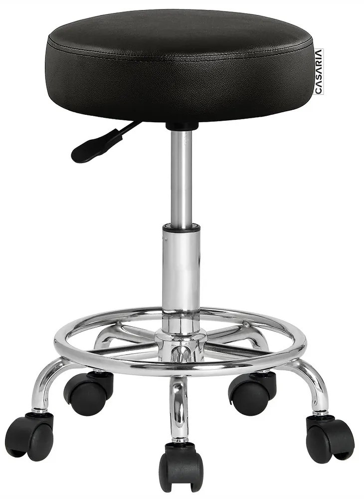 Taboretka na kółkach OXANA z podnóżkiem, Ø35cm, czarna Casaria