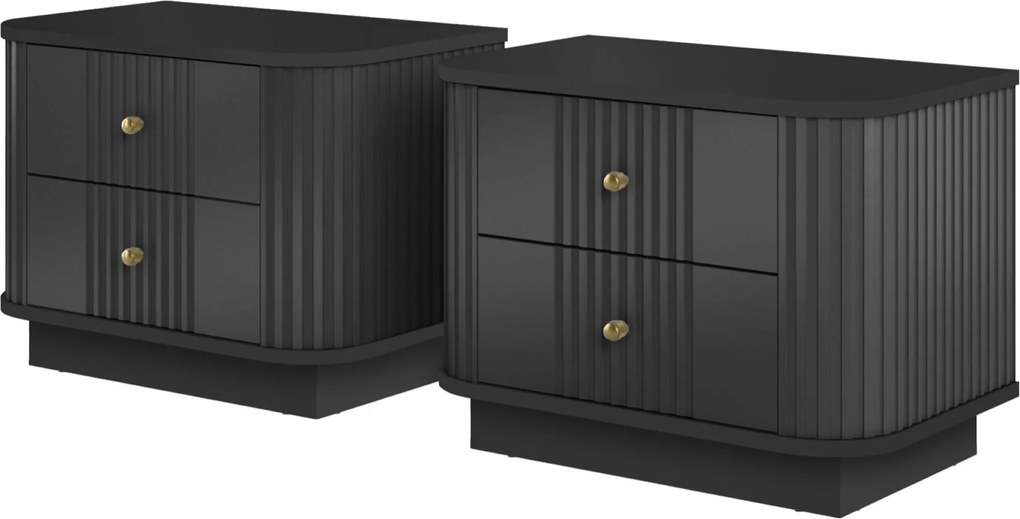 Zestaw szafek nocnych Vesper 56 cm na cokole - czarny / złote uchwyty